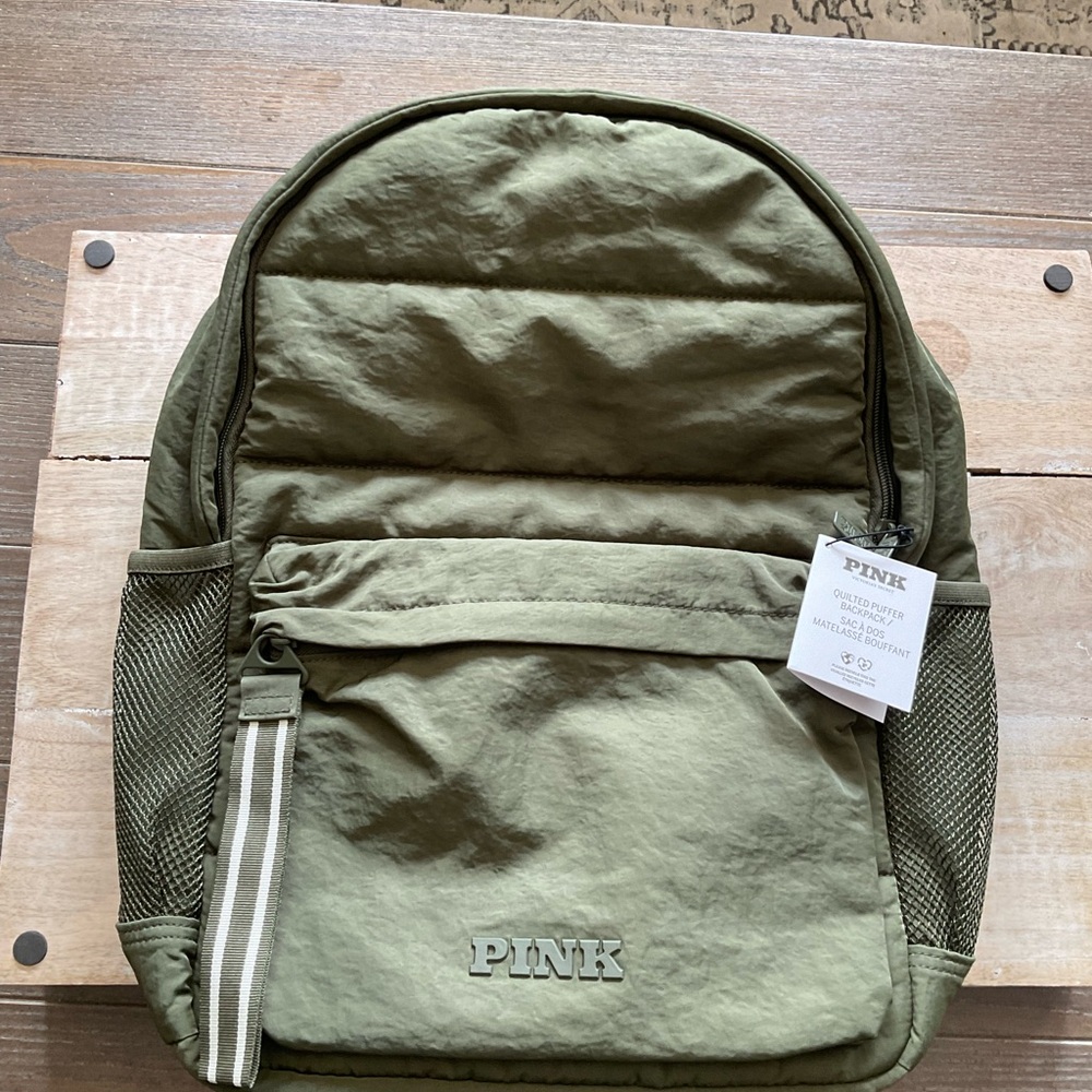 PINK Victoria's Secret olive Green quilted puffer Backpack Classic Design